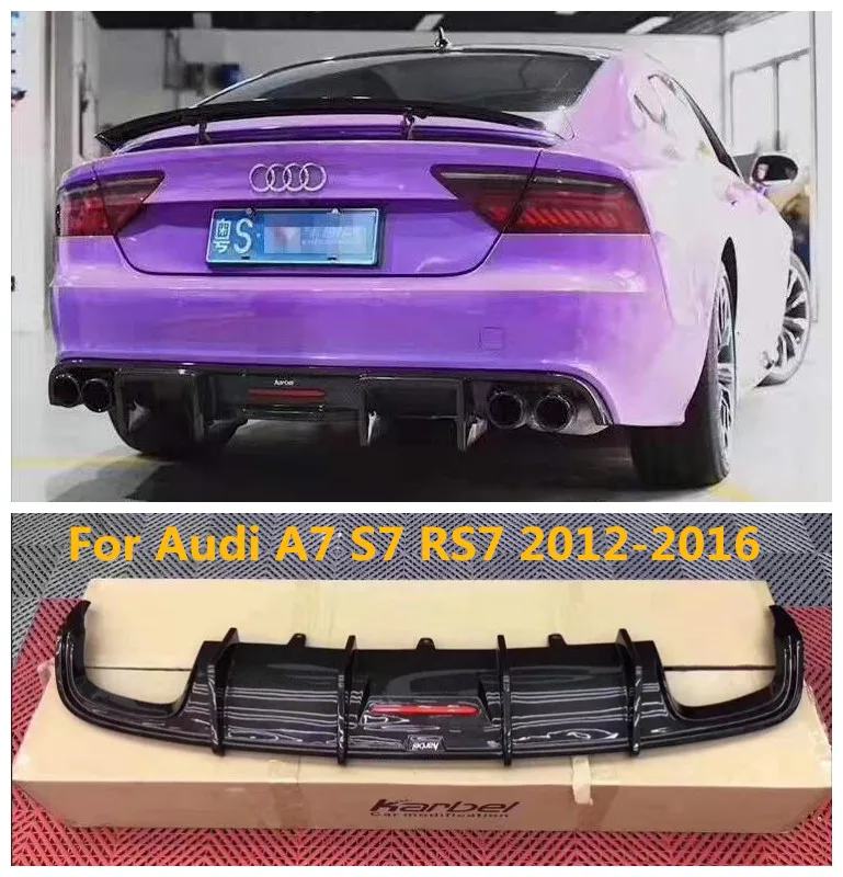 Carbon fiber Car Rear Bumper Spoiler Lip Auto Car Diffuser With lamp For Audi A7 S7 RS7 2012 2013 2014 2015 2016