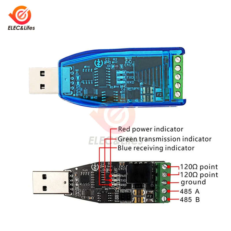 Industrial-grade Isolated USB to RS485 Communication Converter Module TVS Protection Short circuit protection automatic CH340E