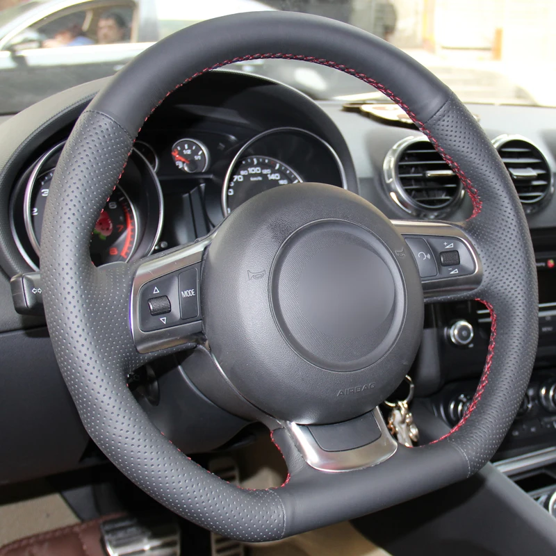 HuiER Hand Sew Car Steering Wheel Cover For Audi TT TTS (8J) 2006-2013 2014 A3 S3 (8P) Sportback 2008 2009 2010 2011 2012
