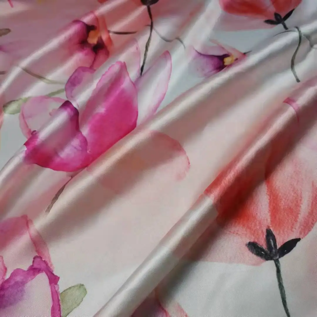 Charmeuse Slippy Flower Print Fabric Bridal Dress Material Sewing Tissue