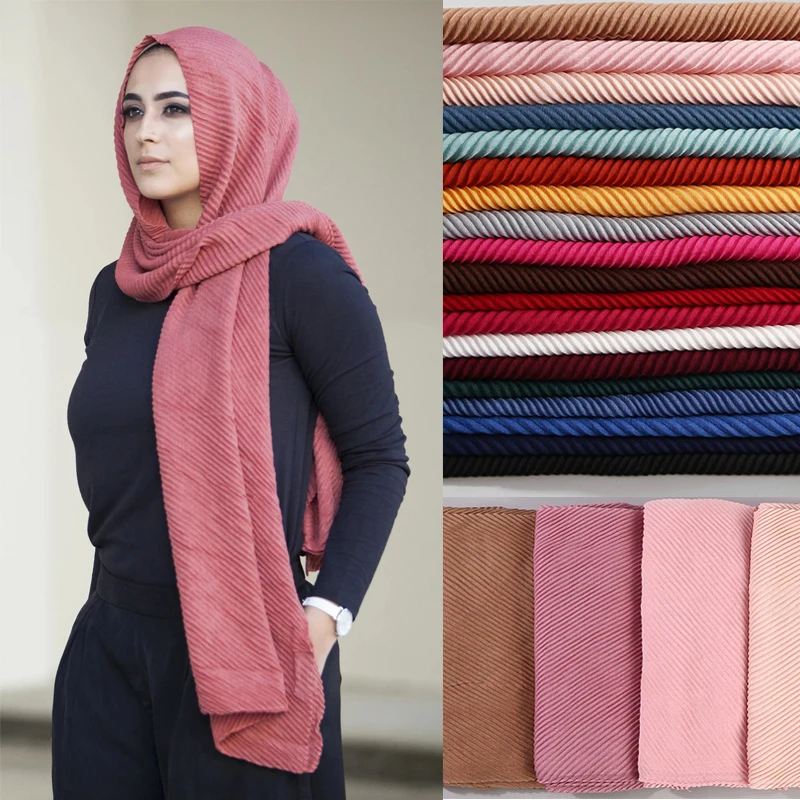 

Fashion full cover-up Crinkle Hijab Scarf Plain Cotton Muslim Woman Shawls and Wraps Turban foulard Hijabs Malaysian Headscarf