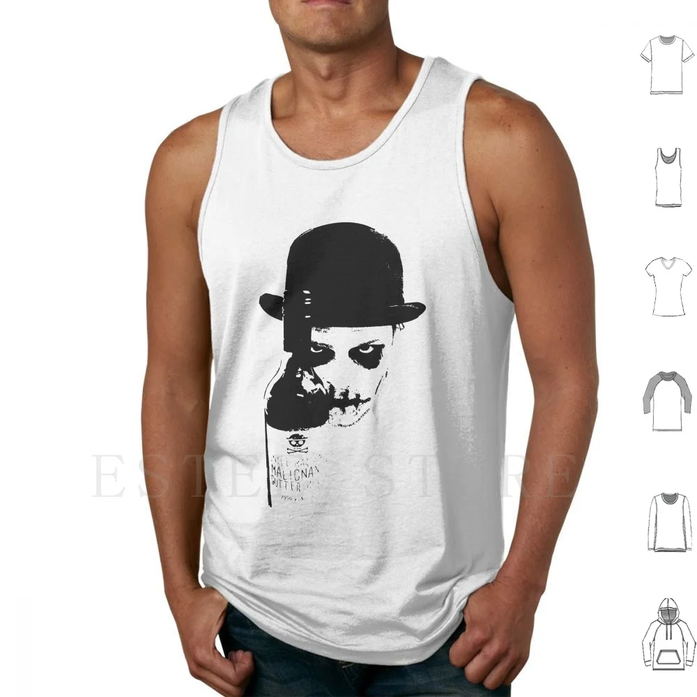 Sinister Chap With Gutter Juice Tank Tops Vest Sleeveless Bowler Hat Hat Skull Face Make Up Gothic Scary Halloween