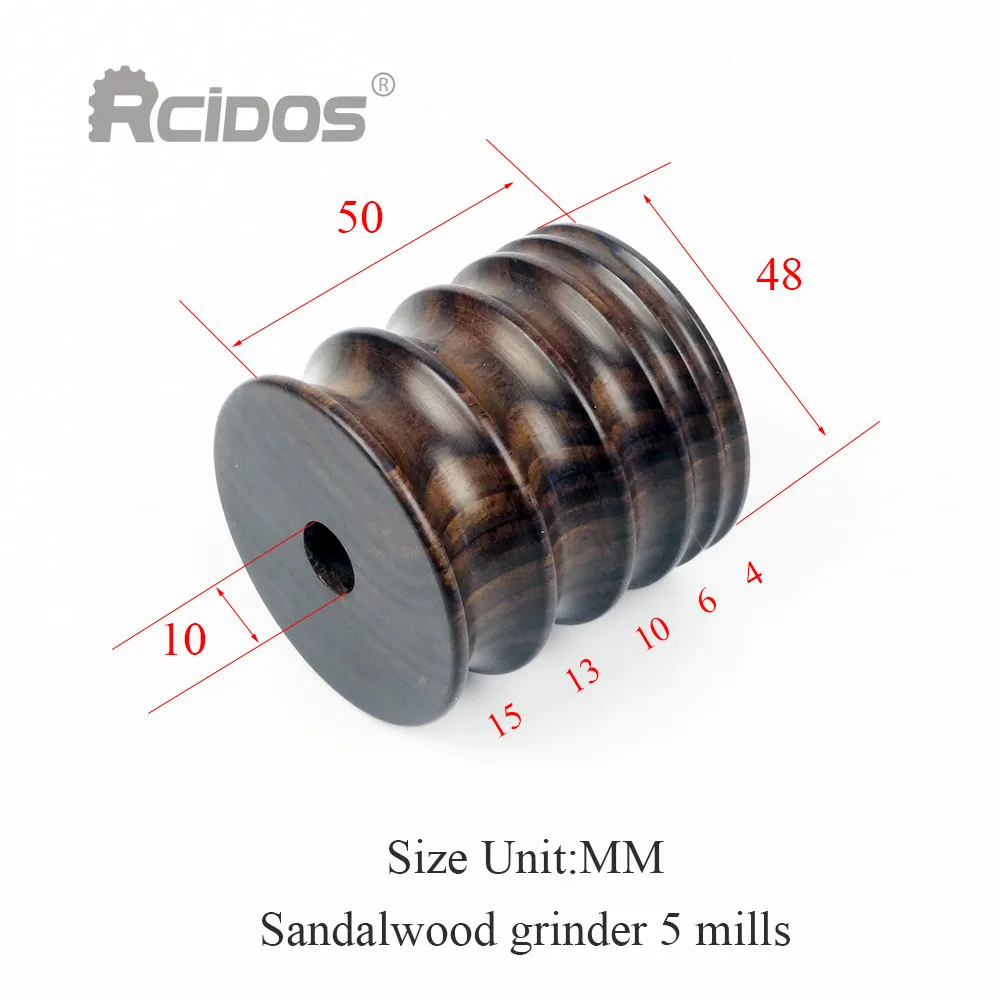 Smerigliatrice per legno di sandalo RCIDOS 5 mulini (4/6/10/13/15mm) lucidatrice per bordi laterali con punta in pelle di legno di ebano, ruota in legno lucido laterale in pelle