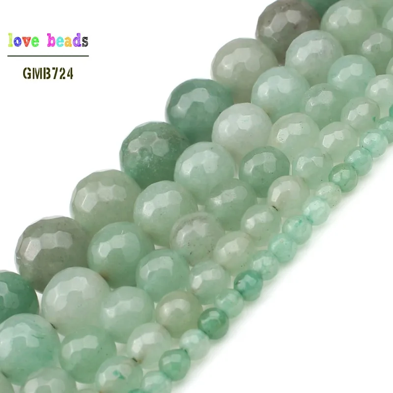 wholesale Natural Stone Faceted Green Aventurine Round Beads 15.5\