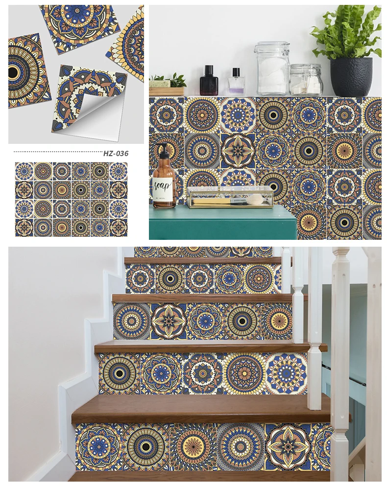 24PCS Fliesen Aufkleber Küche Wand Wasserdichte Und Öl-proof Selbst-adhesive Wallpaper 3d Retro Kunst Muster Abnehmbare bad Abziehbilder – Detail 13