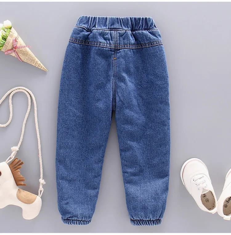 Winter Warm Kids Jeans Plus Velvet Children Denim Pants Baby Boys Girls Thick Fleece Pants