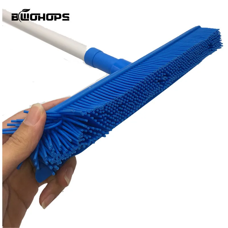 Household Cleaning Rubber Brush Carpet Broom Floor Cleaner Long Handle Cat Dog Pet Hair Lint Removal Device Telescopic Bristles