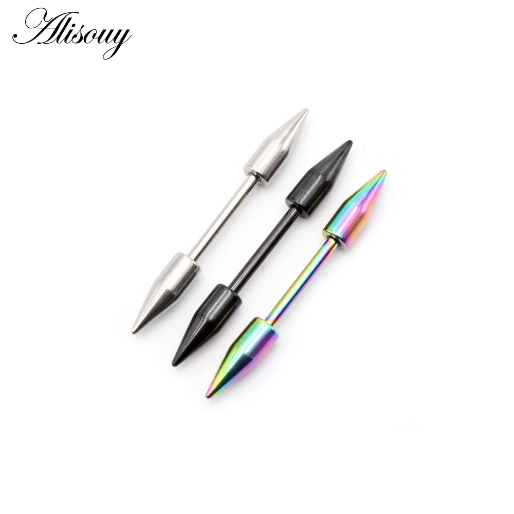 Alisouy 2pcs Stainless Steel Tip Spike Cone Sexy Women Nipple Ring Shield Barbell Ear Stud Earrings Tragus Piercing Body Jewelry