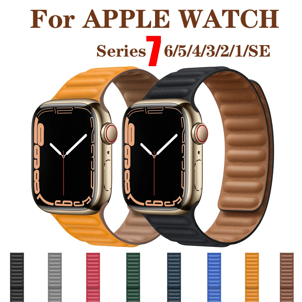 Leather Link strap for apple watch band 44/40/42/38/41/45 mm Magnetic solo Loop bracelet for iwatch apple watch 7/SE/6/5/4/3/2