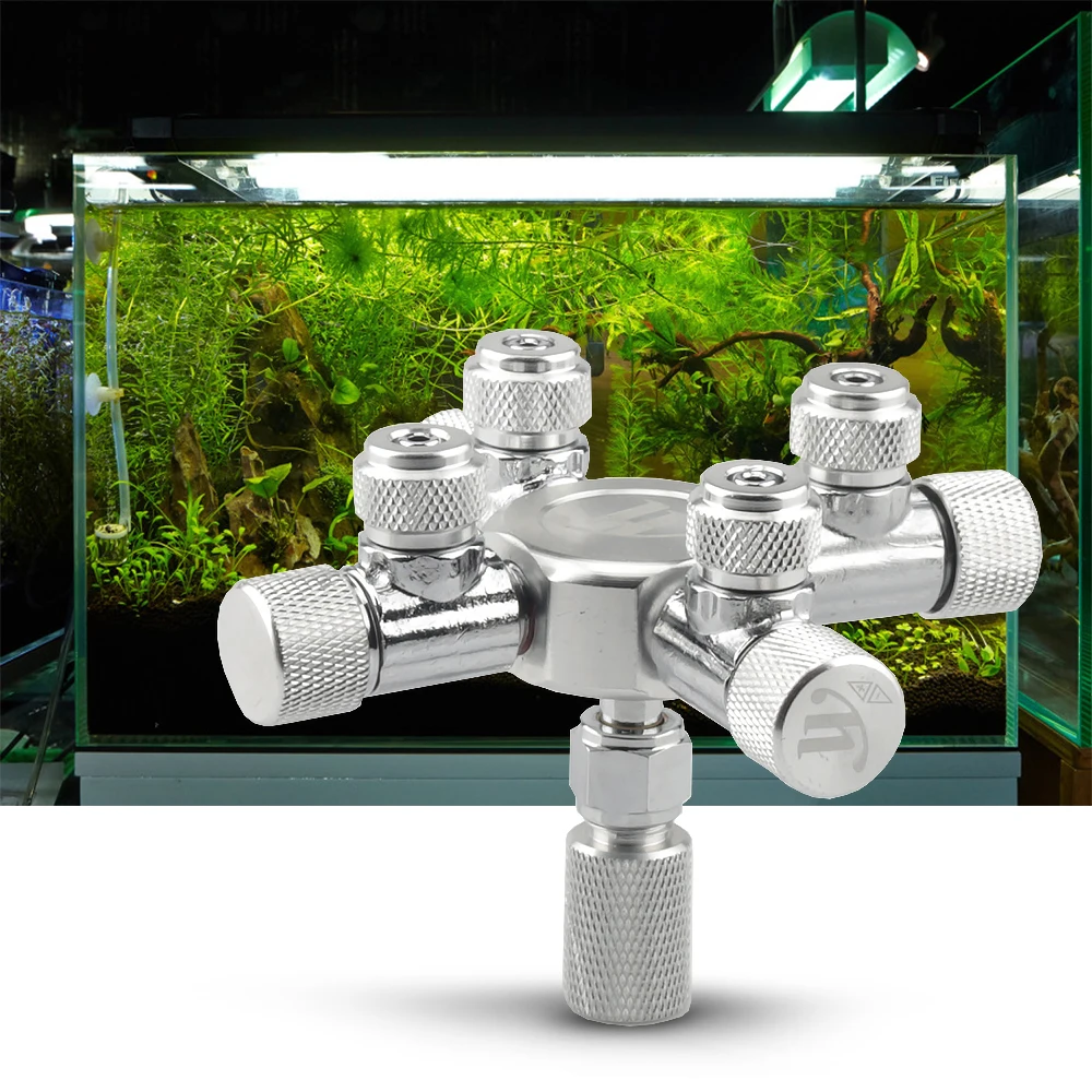 Aquarium Tank CO2 Valve Splitter Regulator Distributor Needle Fine Adjustment Valve for CO2 Regulator with 6 Way Outlets