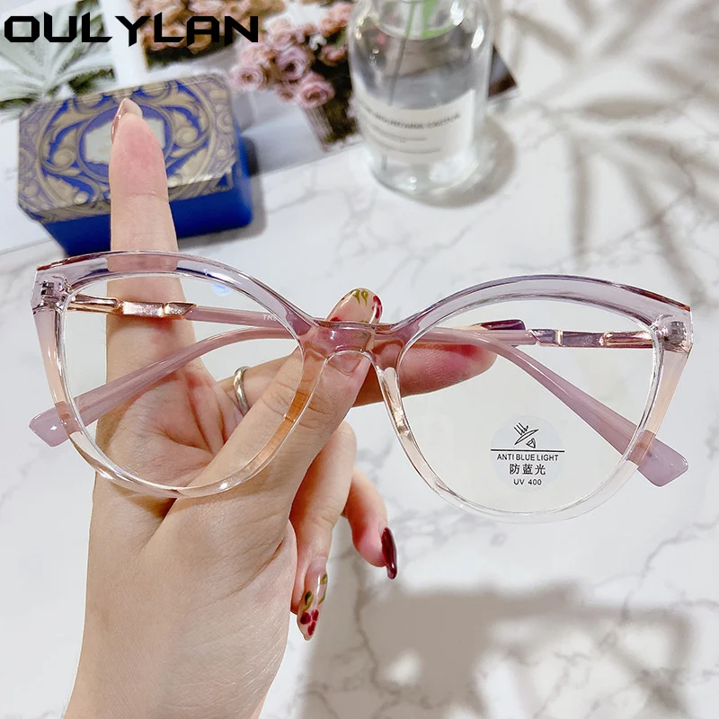 Oulylan TR90 Cat Eye Glasses Frame Women Optical Anti Blue Light Computer Eyeglasses Transparent Prescription Spectacles Ladies