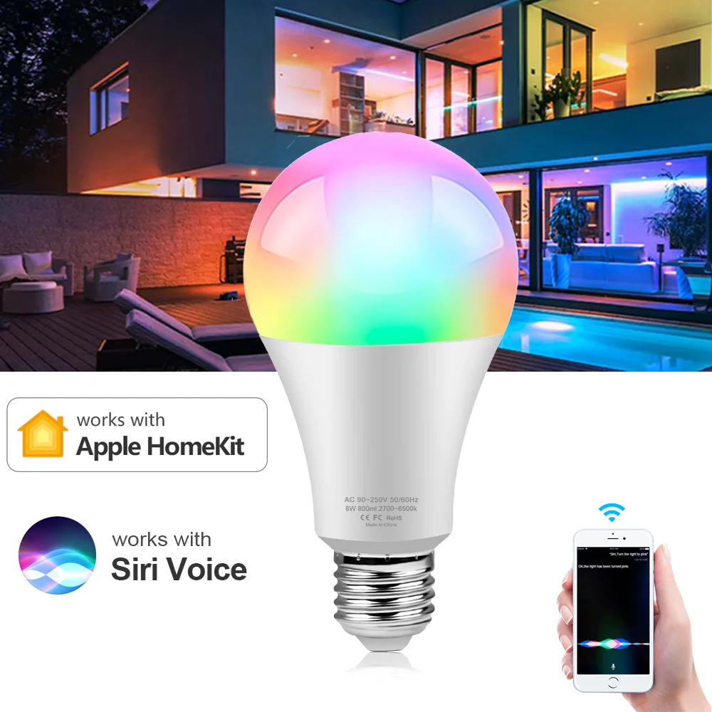 

Smart LED Bulb Apple Homekit APP LED lamp bulb E27 15W AC 85-265V 2.4G WiFi LED lamp Siri Voice IOS system Control Home Lighting