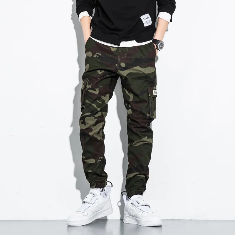 Homens camuflagem jogger calças de carga ao ar livre tático militar calça casual streetwear bolsos calças dos homens algodão tamanho grande 8xl