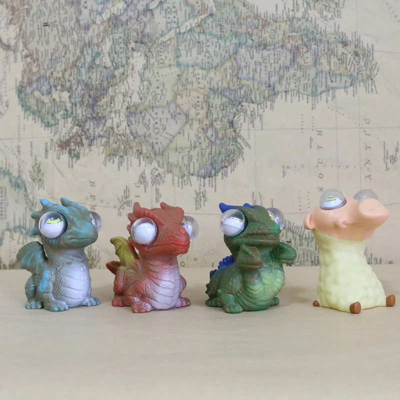 Funny Cute Dragon Sheep Office Extruding Relax Relieve Pressure Eyes Out Funny Soft Rubber Figure 8cm Model Toy Gift