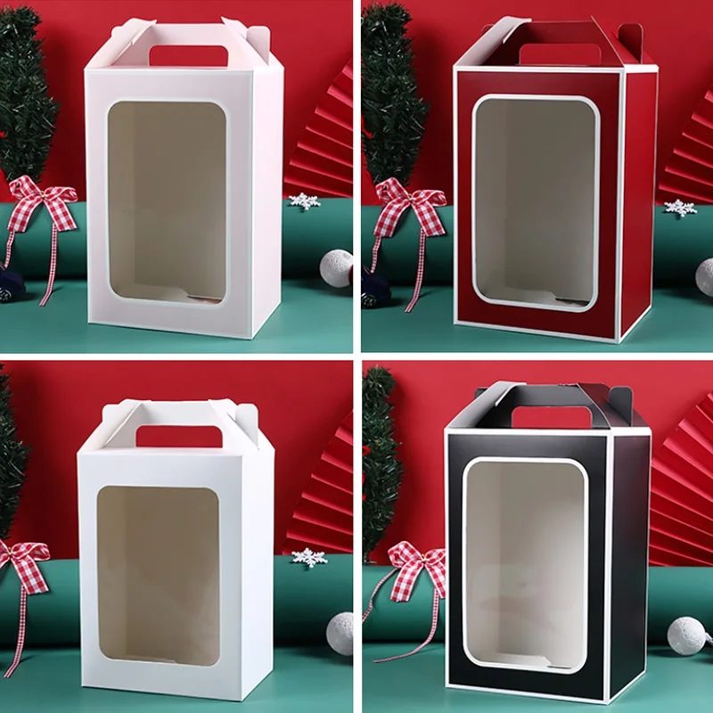 

3 Size Stand Up Food Clear Window Box Transparent Packaging Tote Bag Wedding Party Christmas Flower Gift Packing Bag 50pcs/lot