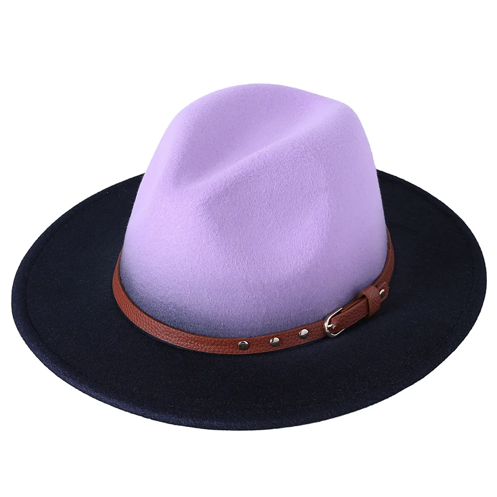 Autumn winter two-tone fedora hat women's belt chain jazz top hat wide brim straight edge wool felt hat men's warm Panama hat