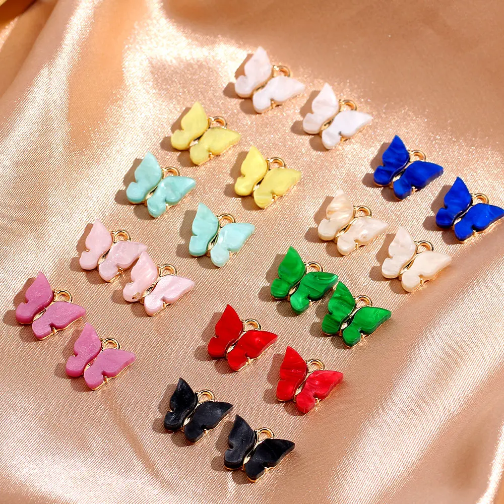 Flatfoosie 10Pcs/lot Trendy Alloy Butterfly Setting Acrylic Charm Cute DIY Handmade Jewelry For Necklace Bracelet Earring Anklet