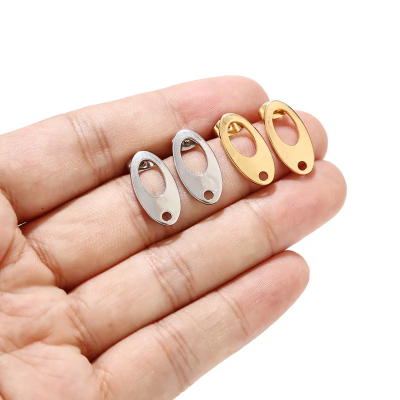 

10pcs Gold Tone Stainless Steel Hollow Stud Earring Posts Back Set with Loop Oval Earrings Components For DIY Jewelry Making