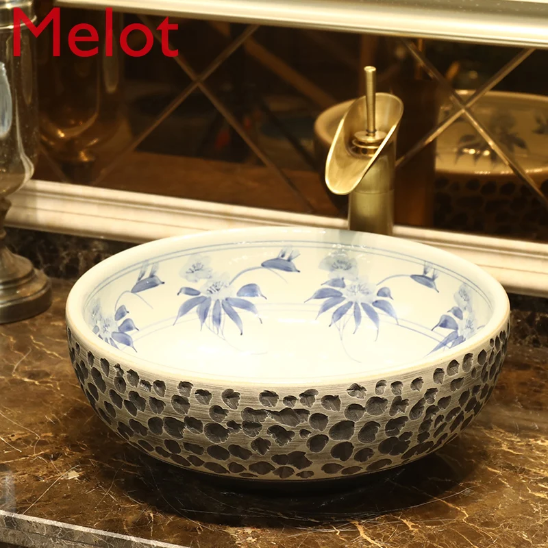 Chinese Style Ceramic Basin Single Basin Art Retro Table Basin Household Bathroom Washbasin Washstand