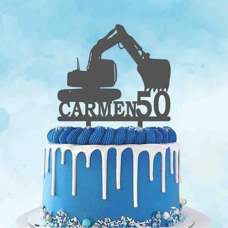 Personalized Excavator Cake Topper Custom Name Age Excavator Driver or Excavator Lovers Birthday Party Cake Decoration YC050