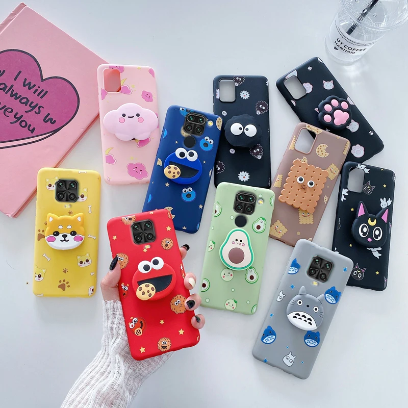 3D silicone cartoon phone holder case for xiaomi redmi note 9 pro max 9s redmi 9 9A 9C avocado finger stand grip cute cover