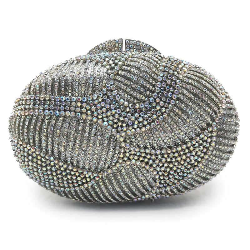 Ladies Diamond Crystal Evening Clutch Bag Wedding Purses Clutch Silver/Gold Metal Oval-Shape Bags Luxury Designer AB Rhinestone