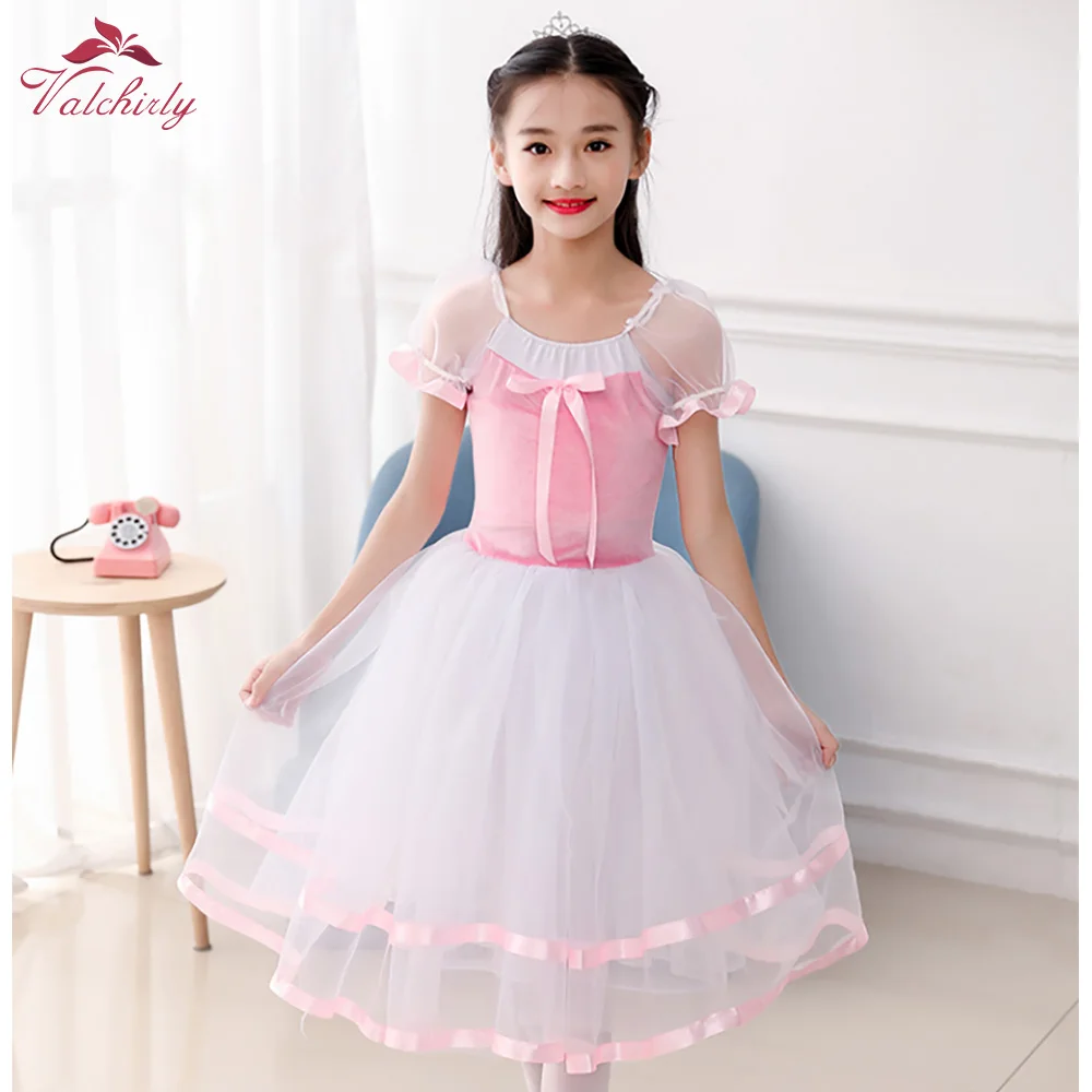 Pink  Girls Ballet Leotard Dance Dress Tutu Skirt Velvet Gymnastics Leotard Dancewear Ballerina for Kids