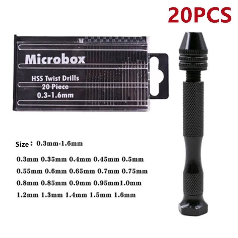 1 Bộ Xoắn Mini Mũi Tay Micro Mũi Móc Khóa Chuck Có Ngăn Tay Vặn Khoan Kẹp Mũi Khoan Xoắn Bit 10/20/25/150 Viên