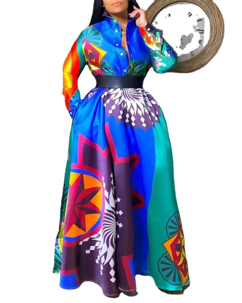 African Dresses for Women Summer African Women Printing Polyester Plus Size Long Dress African Clothes S-5XL