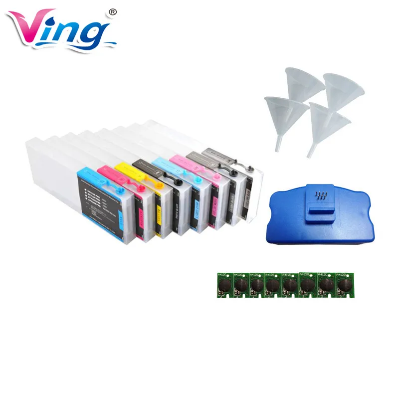 Combo Stylus Pro 4800 Refill Ink Cartridges 8pcs / set, with 4 Funnels, 8 Chips and 1 Chip Resetter