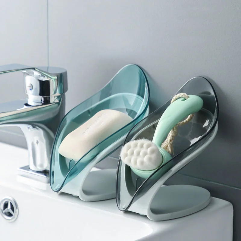 Leaf Shape Soap Box Drain Soap Holder Box Bathroom Shower Soap Holder Sponge Storage Plate Tray Bathroom Supplies Bathroom