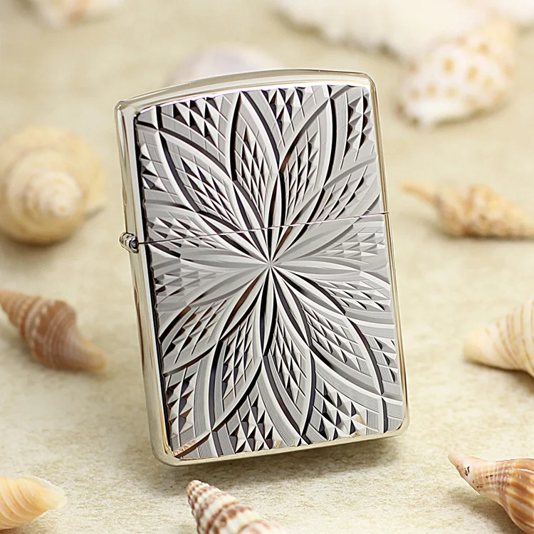 

Genuine Zippo oil lighter copper windproof 3D geometry Flower cigarette Kerosene lighters Gift With anti-counterfeiting code