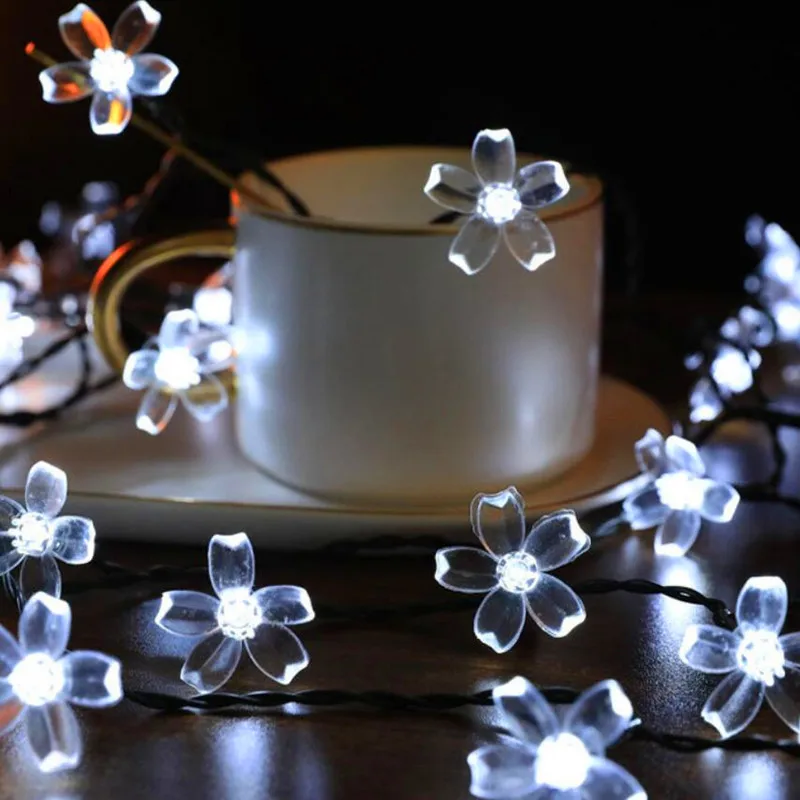 New Year LED Solar Sakura String Lights LEDs Fairy Holiday Party Decors Lamp Garden Waterproof Landscape Decoration String.