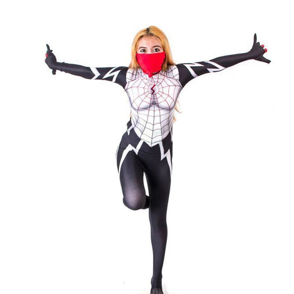 Cindy Moon Zijden Spider Vrouwen Cosplay Kostuum Superheld Zentai Bodysuits Spandex Spider Halloween Kostuum Voor Meisjes Vrouwen Vrouw