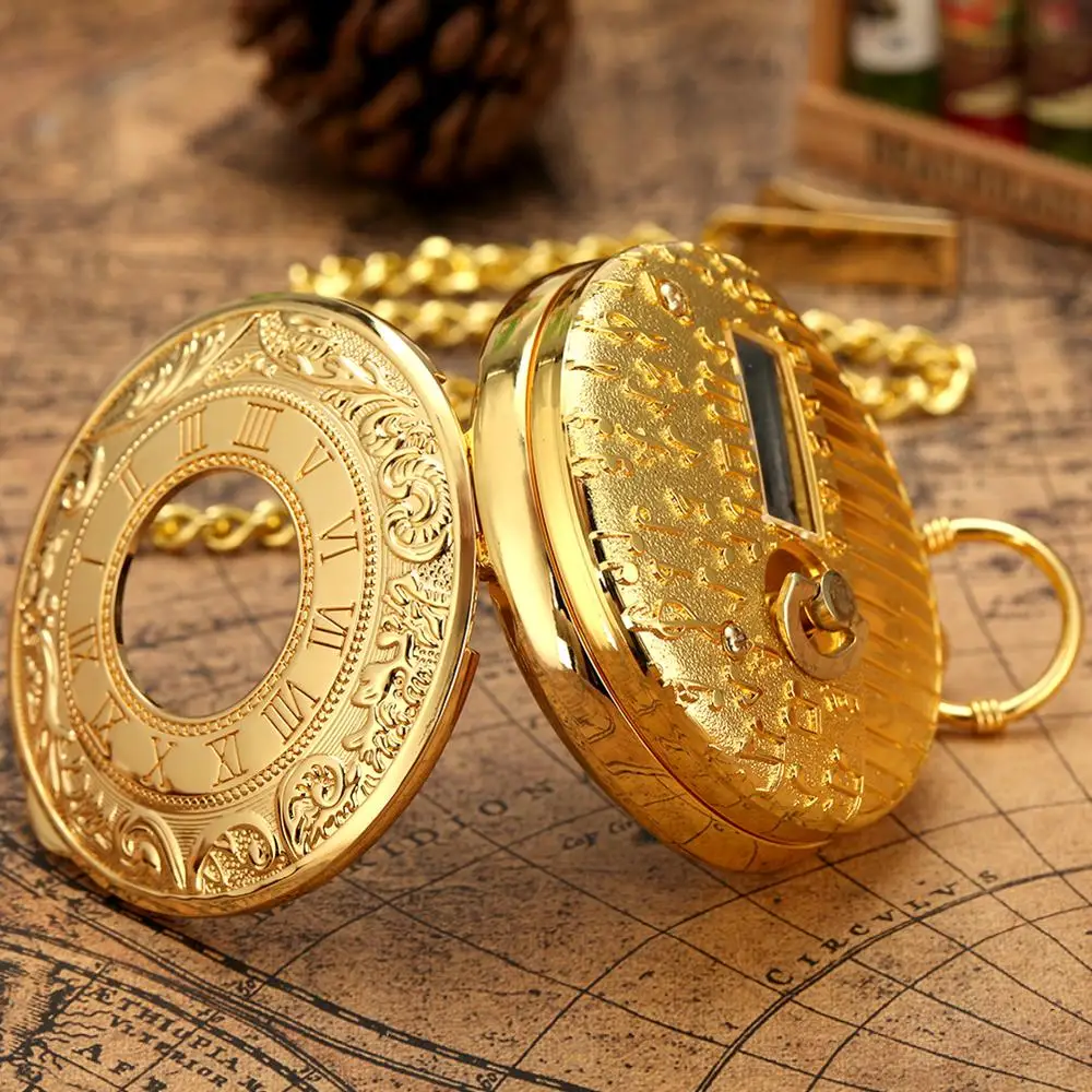 Golden Male Music Pocket Watch Retro Roman Numeral Dial Pocket Watch Wonderful Swan Lake Music Thick Chain Pendant New Year Gift