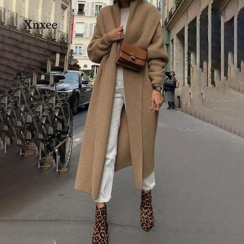 Women's Casual Long Knitted Cardigan Sweater Retro Loose Sweater Jacket Solid Color Oversized Pullover Korean Fashion Clothes