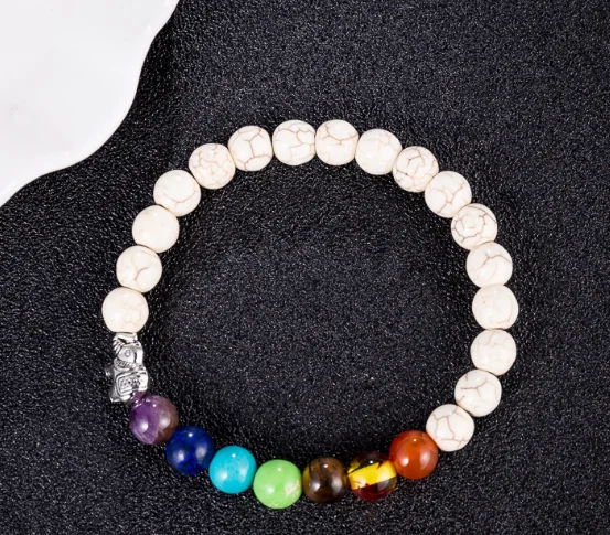 Elephant 8mm bohemian multicolor Agate beads Chakra Reiki Buddha Yoga Bracelet elastic adjustable Volcanic Stone Bangles ugj4