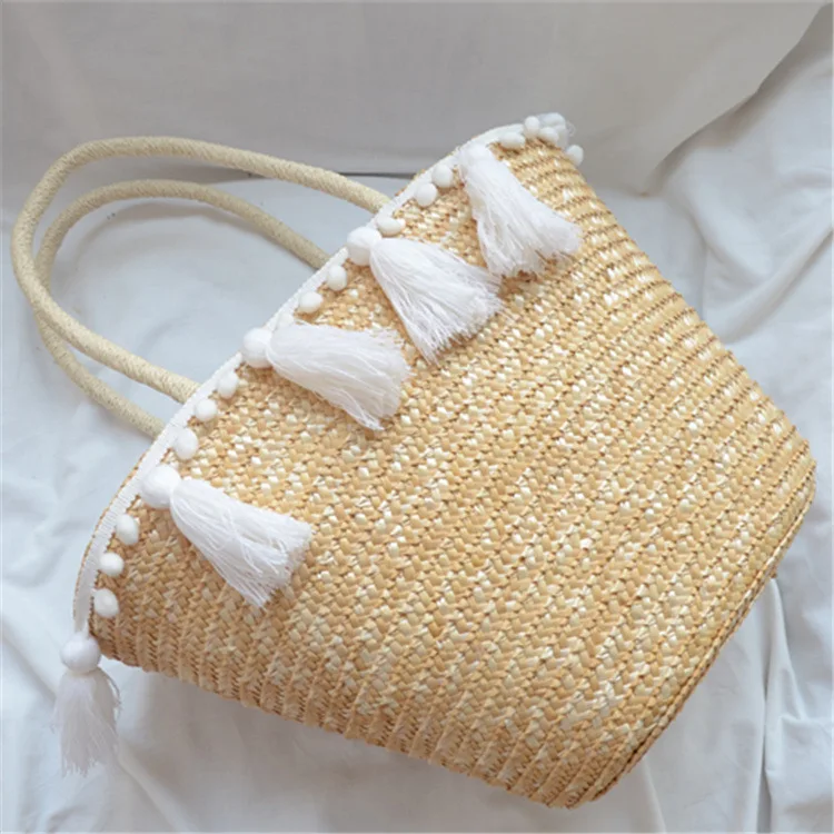 2021 Fashion New tassel Handbag High quality Straw bag Women beach woven bag Tote fringed beach woven Shoulder Travel bag