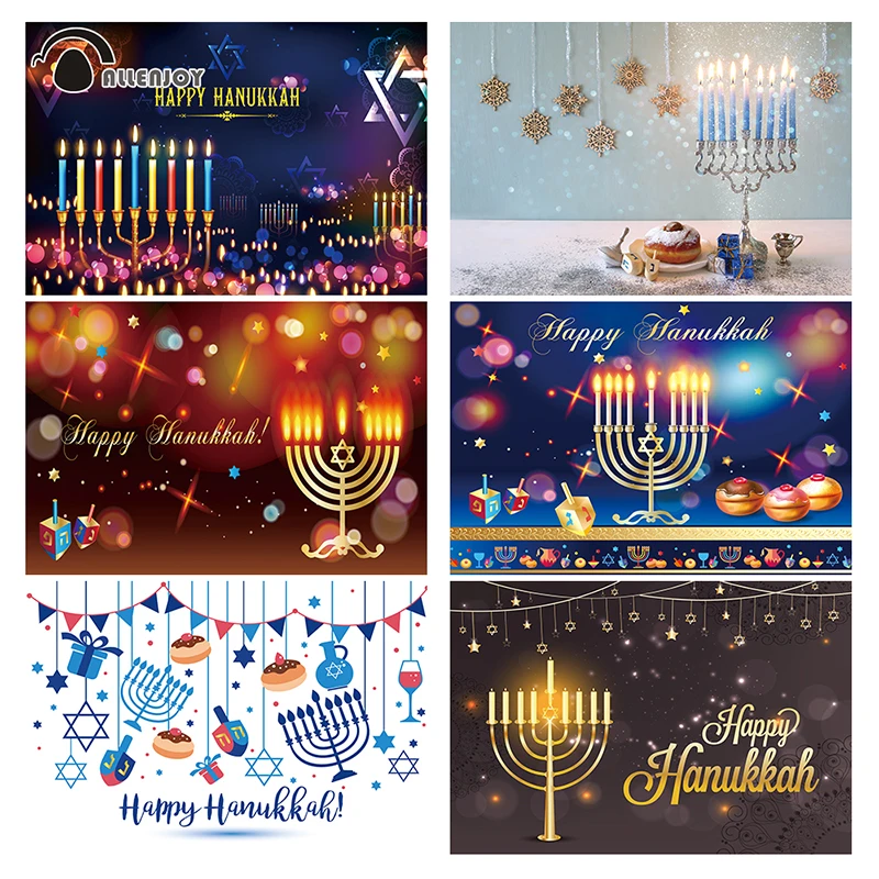 Allenjoy photography backdrop jewish holiday Hanukkah menorah Candelabra donut wood dreidel glitter family background photophone