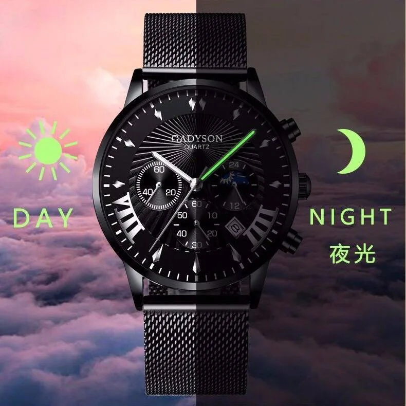 Men Luxury Famous Brand Watches Men Stainless Steel Mesh Calendar Watch For Men Business Luminous Quartz Watch Relogio Masculino