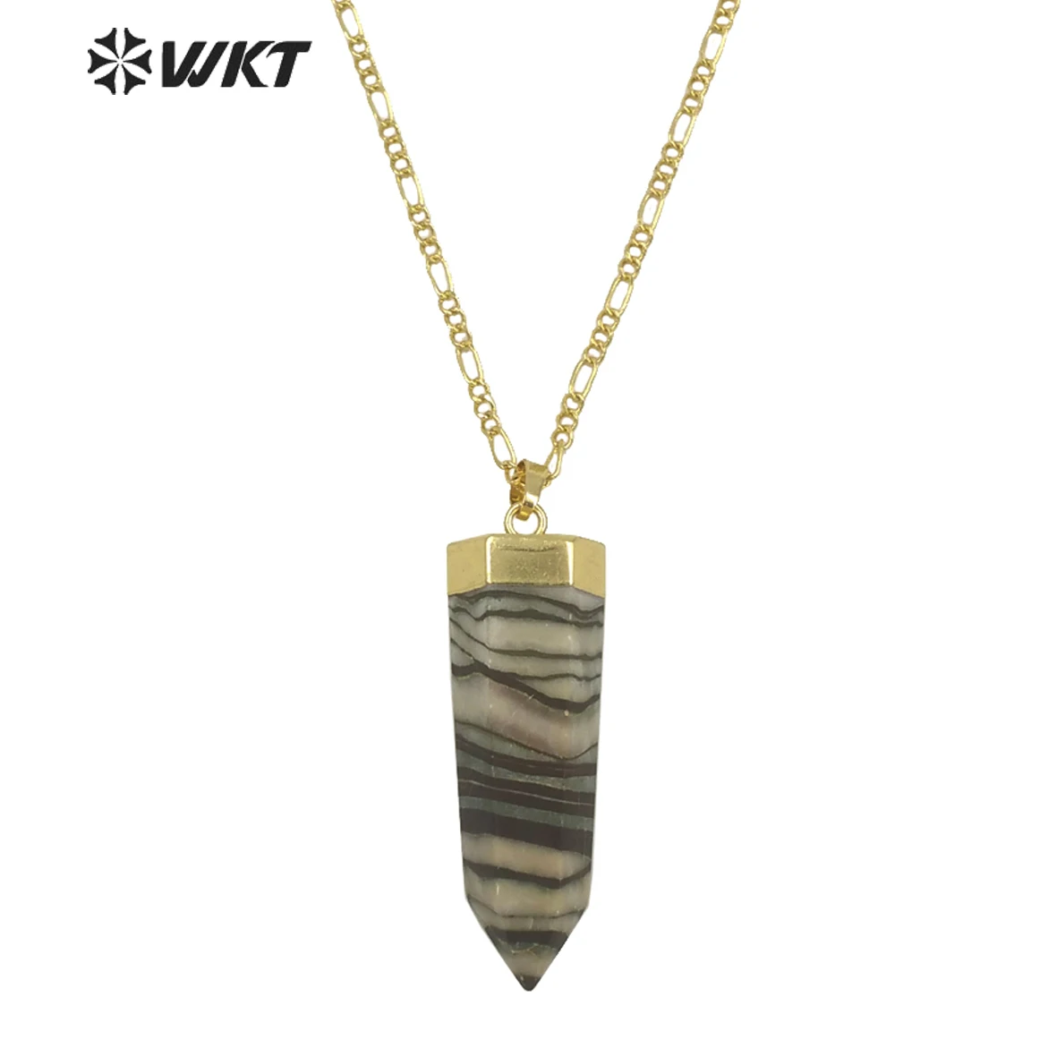 

WT-N1301 New Stone Fashion Hexagon Spirit Pendant Necklace 18 Inch Long Chain Women Gold Chian Accessories