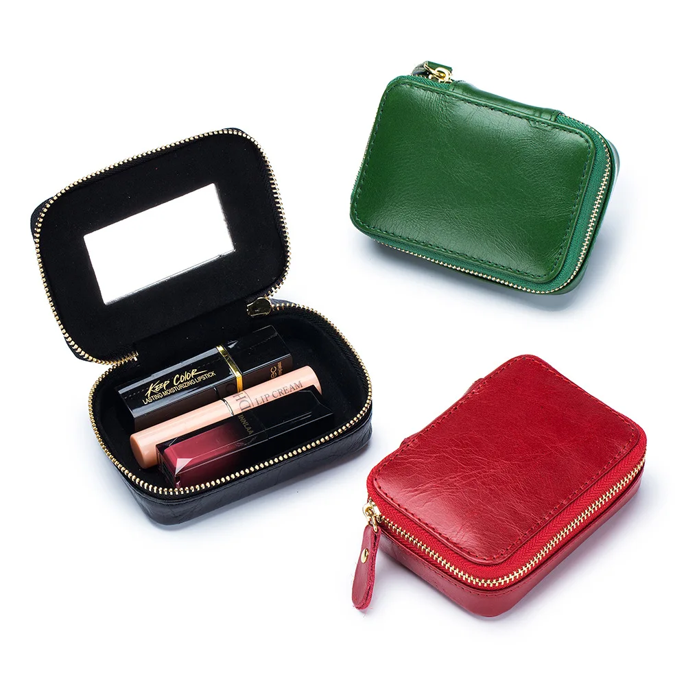 

New Mini Cosmetic Bags Cases Women Travel Small Makeup Box Genuine Leather Female Makeup Bags Organizers With Mirror Luxury Bags