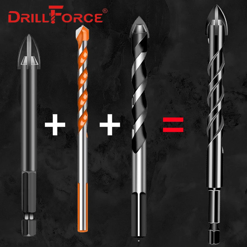 Drillforce الصليب عرافة بلاط مثقاب الخشب s كوب سيراميك ثقب الخرسانة فتاحة 4 شفرات كربيد تلميح تويست مثقاب الخشب 3/4/5/6/8/10/12 مللي متر