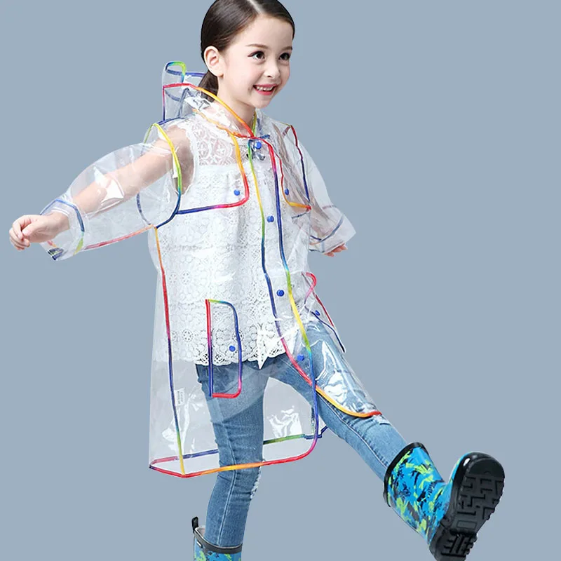 Imperméable arc-en-ciel transparent pour enfants, manteau de pluie pour enfants, veste de pluie coupe-vent, chapeau poncho, vêtements de pluie pour