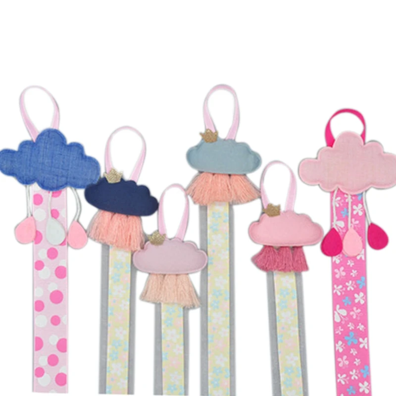 

Girls Baby Ribbon Hanging Hair Headband Clip Cloud Tassels Holder