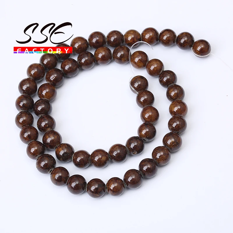 Natural Stone Beads Brown Jades Round Loose Beads For Jewelry Making DIY Charms Bracelet Ear Studs Accessories 6 8 10 12mm 15''