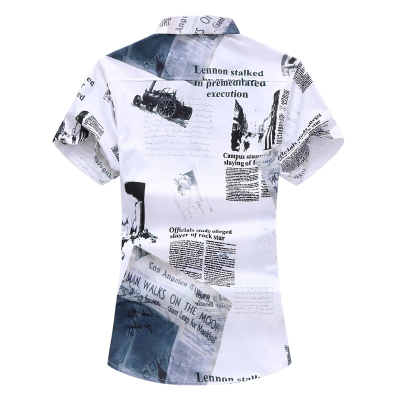 Summer New White Blue Short Sleeve Printed Shirt, Men\'s Fashion Casual Shirts, Asian Size Fashion Casual Tops Camisa S-5XL 6XL