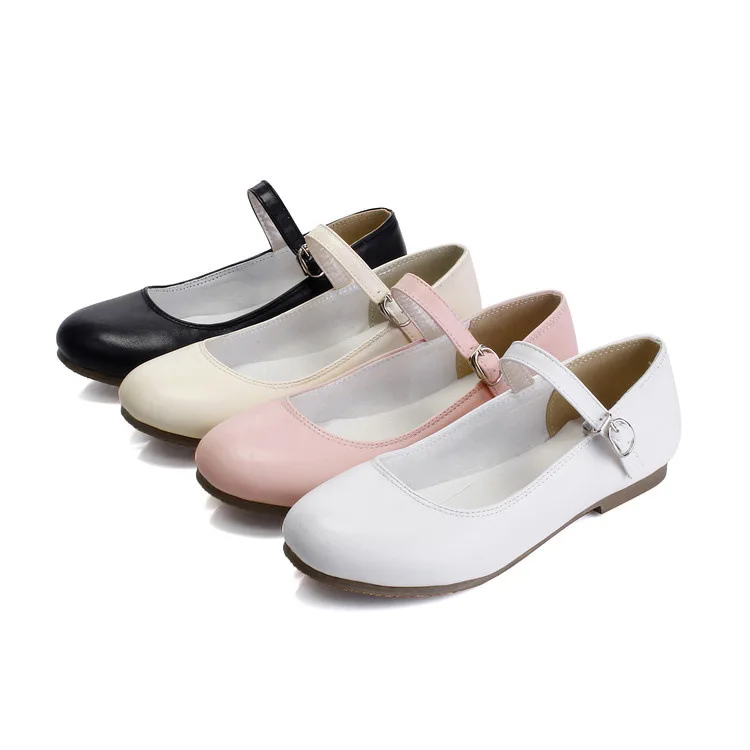 New Fashion Women Buckle Strap Mary Jane Flat Shoes Gril Casual Round Toe Sweet Ballet Flat Ankle Strap Larger Size