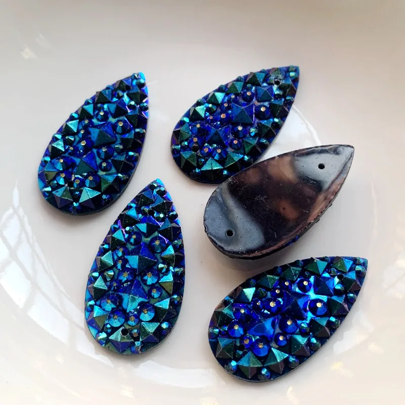 20 pieces 16 x 30mm teardrop shape stitched rhinestone flat back resin crystal stone DIY wedding decoration