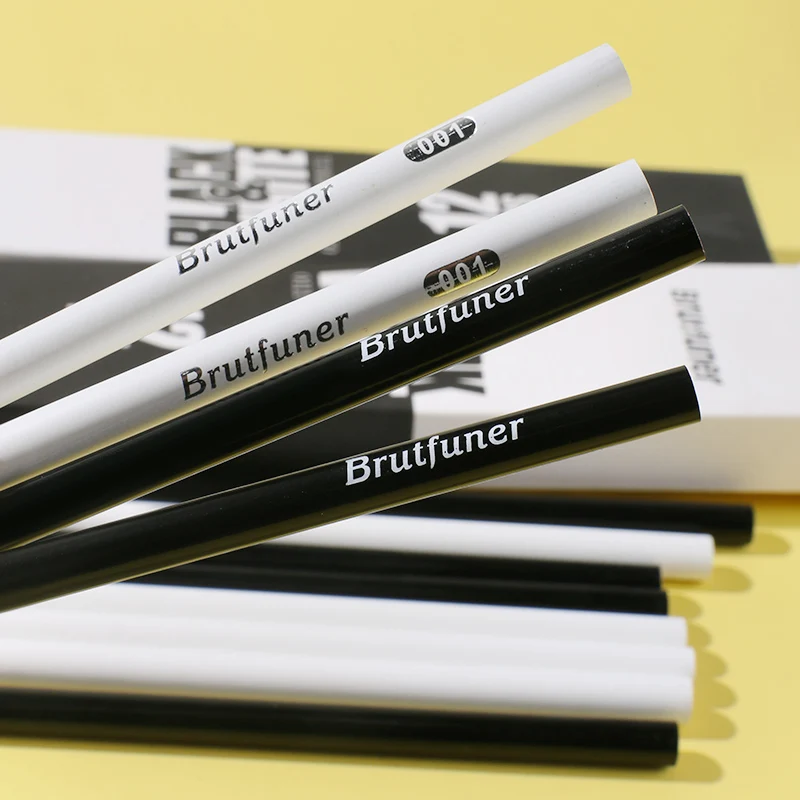Brutfuner 12Pc Weiß & Schwarz Farbige Bleistifte Berufs Öl Farbe Bleistift Zeichnung Bleistift Set Skizze Schule Student Kunst Liefert – Detail 7